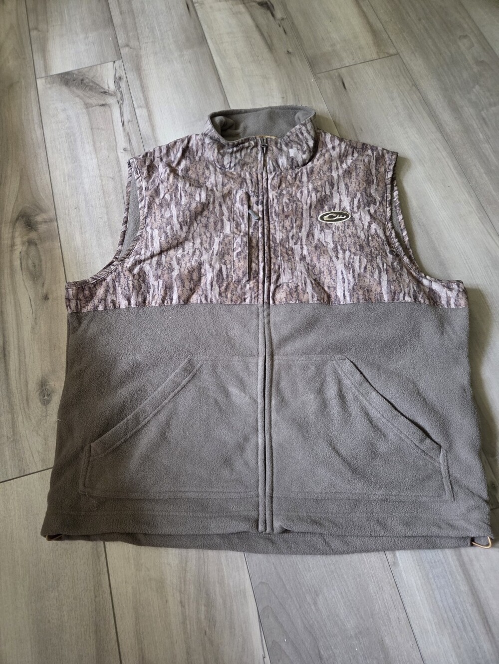 Drake Men's Two-Tone Brown Fleece Vest with Camouflage yoke